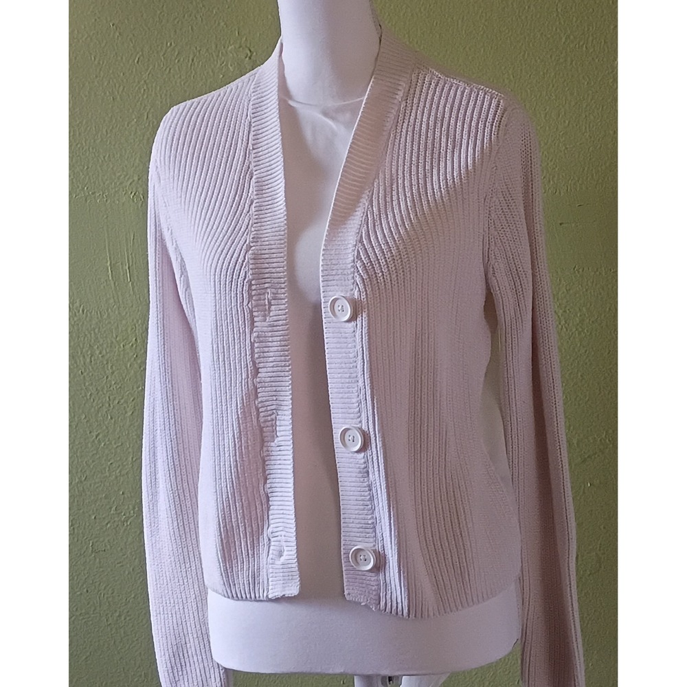 Minimalist Balletcore Cream Ribbed Mixed Media Cardigan Sweater Womens M Medium